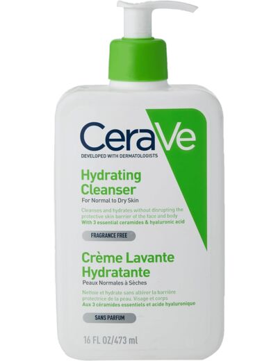 CeraVe Crème Lavante Hydratante, sans parfum, 473 ml,