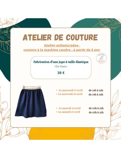 Atelier de couture - Fabrication d'une jupe - Samedi 27 AVRIL 2024