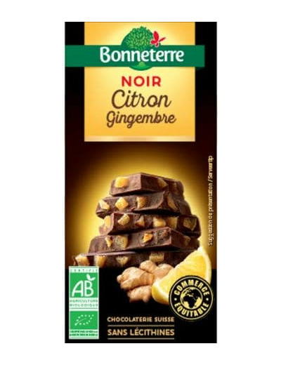 BONNETERRE Chocolat noir citron gingembre 100G Bio