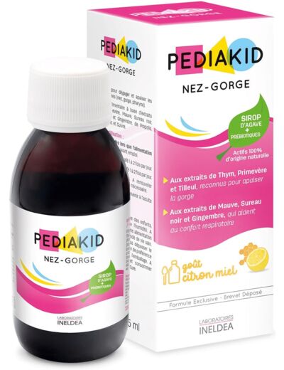 PEDIAKID - Complément Alimentaire Naturel Pediakid Nez-Gorge - Formule Exclusive au Sirop d'Agave - Confort Respiratoires - Arôme Naturel Miel-Citron - 125ml 125 ml (Lot de 1)