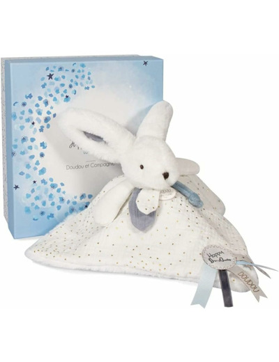 Doudou et Compagnie Happy Glossy-Doudou Pompon Blanc, DC3742 25 cm Doudou Gris