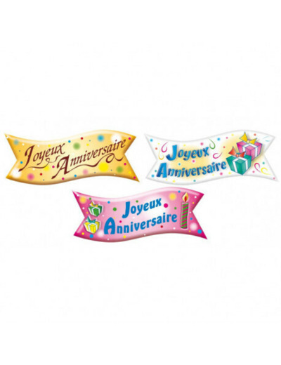 Banderole  joyeux  anniversaire en azyme x 3 - Patiss&vous