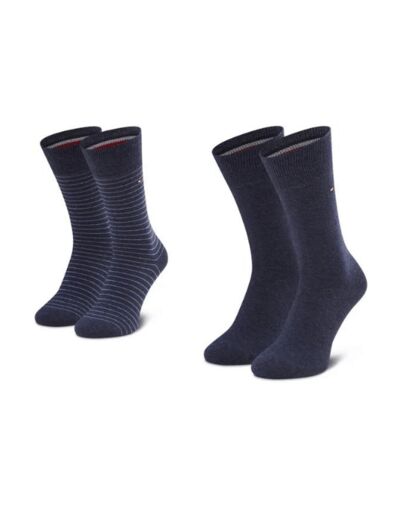 Lot de 2 paires de chaussettes montantes unies et rayées Tommy Hilfiger bleues