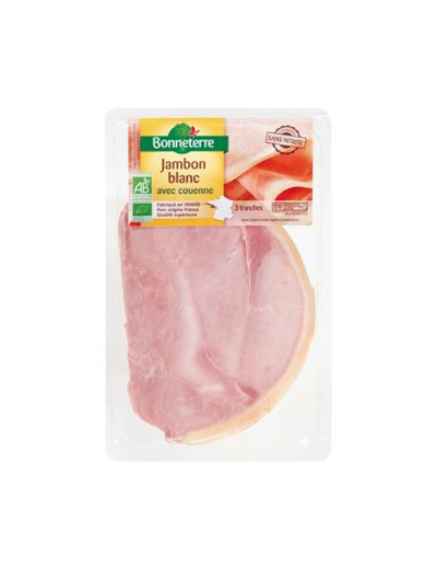 Jambon blanc avec couenne 3 tranches 135g - Abc Bio