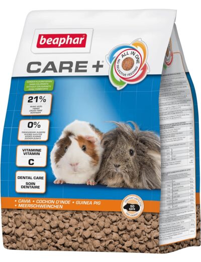 BEAPHAR – CARE+ – Alimentation Super Premium extrudée pour cochon d'Inde – Contient de la vitamine C et 21% de fibres – Sans sucres ajoutés – 1.5kg ,lot de 1