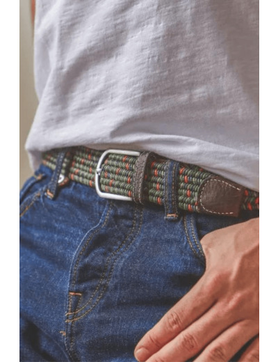 Ceinture tressée Billybelt verte et orange en cuir