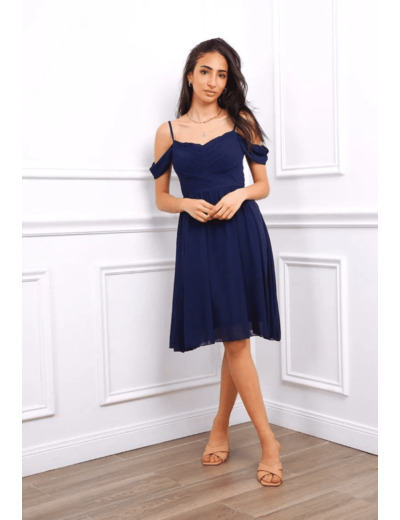 Robe de cérémonie courte petite manchette Bleu marine