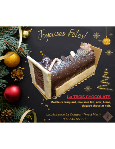 Bûche de Noël 3 Chocolats 4 ou 6 personnes