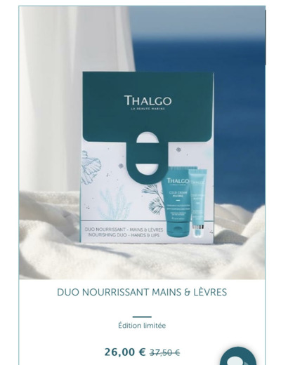 Duo nourrissant mains et lèvres Cold Cream Thalgo-Algue Marine.