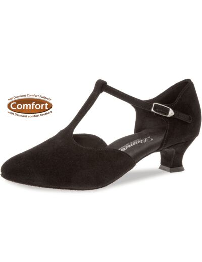 053-014-001- Chaussures de danse pieds larges en nubuck noir, talons 4,2 cm - Diamant