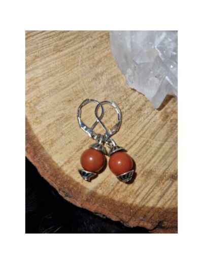 Boucles d'oreilles dormeuses jaspe rouge, fait main