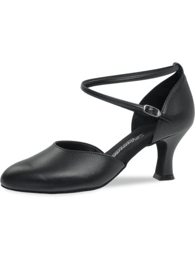 058-080-034 - Chaussures de danse fermées en cuir noir, talons de 6,5cm - Diamant