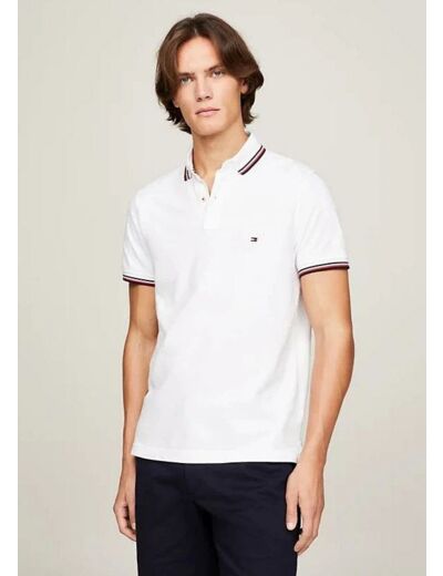 Polo ajusté Tommy Hilfiger blanc à liseré en coton bio