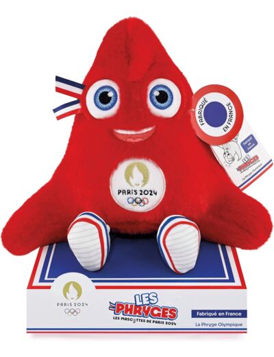 Peluche Mascotte Officielle JO Paris 2024 - 30 cm - Peluche Articulée Extra Douce - Forme Bonnet Phrygien - JO2405 - Doudou et Compagnie - Fabriquée En France