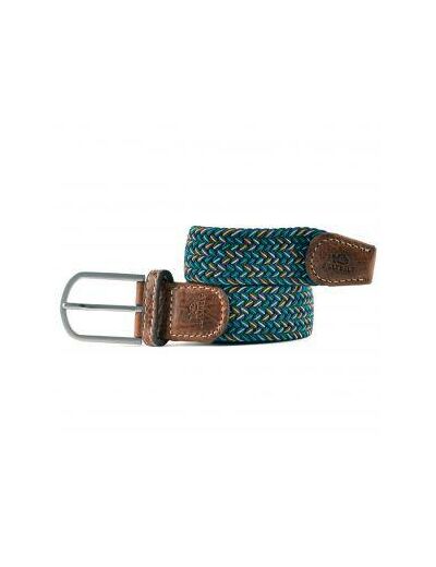 Ceinture tressée Billybelt bleu turquoise et jaune en cuir