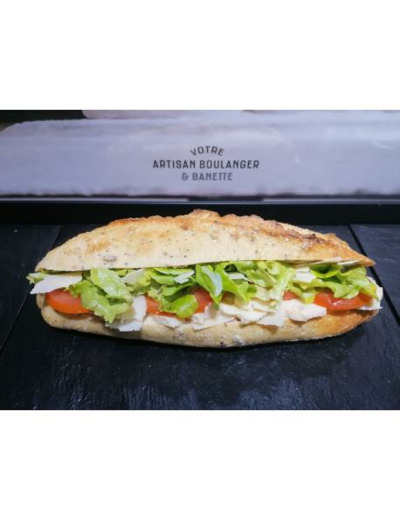 Sandwich AU CHOIX (poulet, pitta, jambon, thon, saumon, Italien, Rosette, ...) - Boulangerie Pâtisserie La Craquan'Tine