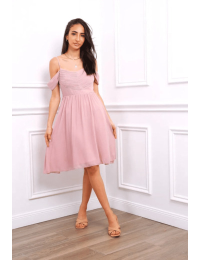 Robe de cérémonie courte petite manchette rose