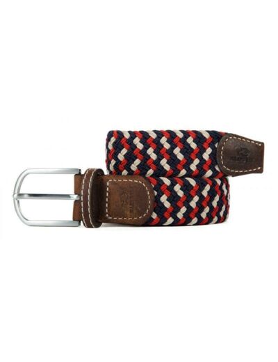 Ceinture tressée Billybelt rouge, bleue et blanche en cuir