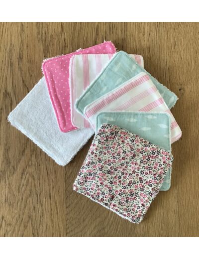 Lot de 7 lingettes lavables, en éponge de bambou, coloris vert, rose, blanc