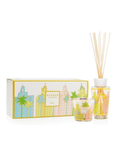 COFFRET  BOUGIE ET DIFFUSEUR - MY FIRST BAOBAB MIAMI - BAOBAB COLLECTION - Fleur de sel - Pin Maritime -Cyprès