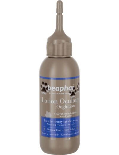 BEAPHAR – Lotion oculaire premium pour chien et chat – Aux polyphénols de raisin – Contient de la Camomille et du Bleuet – Nettoie en douceur les yeux – Pratique et facile à utiliser – 125 ml Lotion Occulaire