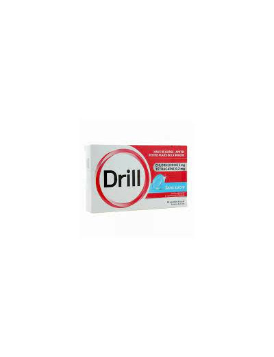 PASTILLES DRILL A SUCER, sans sucre, maux de gorge/aphtes/petites plaies de la bouche, chlorhexidine 3mg, tétracaïne 0.2mg, à partir de 6 ans