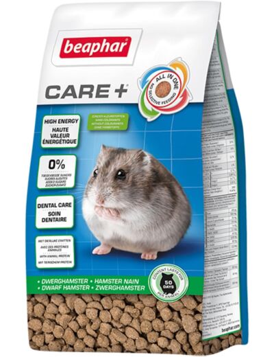 Beaphar – Care+ – Alimentation Super Premium extrudée pour Hamster Nain – avec protéines animales – Haute digestibilité & Valeur énergétique – Usure Naturelle des Dents – sans sucres ajoutés – 250g