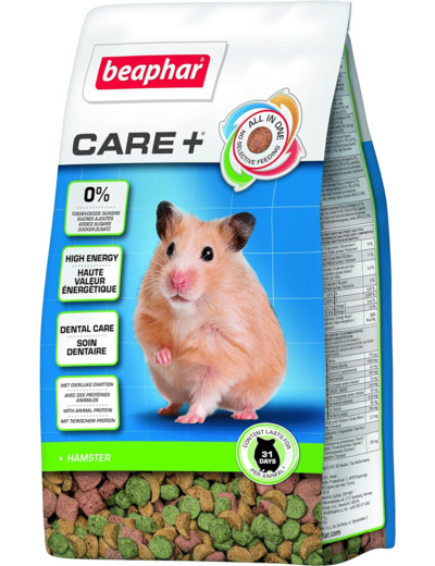 BEAPHAR – CARE+ – Alimentation Super Premium extrudée pour hamster – Avec des protéines animales – Haute digestibilité & valeur énergétique – Usure naturelle des dents – Sans sucres ajoutés – 250g