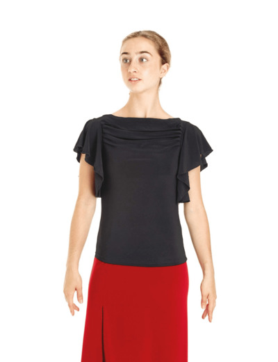 6236 - Top danse latine manches volantés femme noir ou rouge - Intermezzo