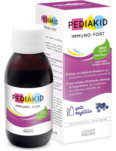 PEDIAKID - Complément Alimentaire Naturel Pediakid Immuno-Fort - Formule Exclusive au Sirop d'Agave - Aide à Soutenir les Défenses Naturelles de l'Organisme - Goût Myrtille - Flacon de 125 ml