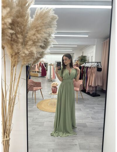 Robe de cérémonie vert olive à manchettes