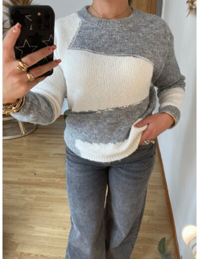 Pull Gris et blanc avec sequins