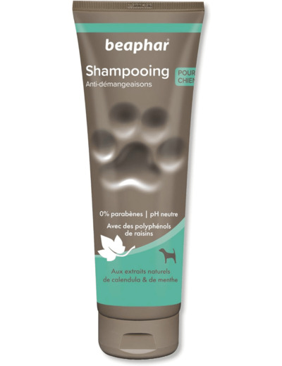 BEAPHAR – Shampoing Anti-démangeaisons pour chien – Extraits naturels de Calendula, de Menthe et du polyphénol de raisin – Apaise les démangeaisons et irritations – pH neutre et sans parben – 250ml 250 ml