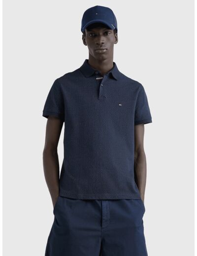 Polo micro motifs Tommy Hilfiger ajusté marine en coton bio