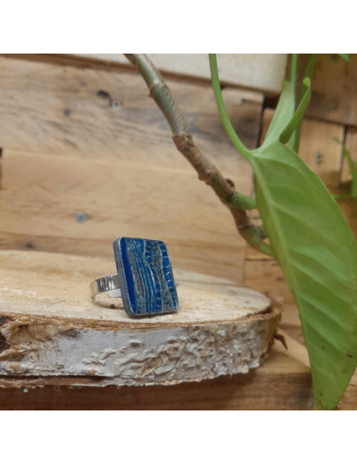 Bague en bois - BLEU ET ARGENT - BLA01- C'EST DANS L'AME - Sur le trottoir d'en face