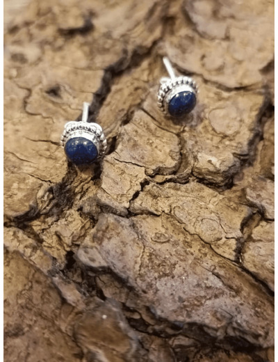 Boucles d'oreilles Puces en argent - LAPIS LAZULI - LITHOSPHERE FRANCE - Sur le trottoir d'en face