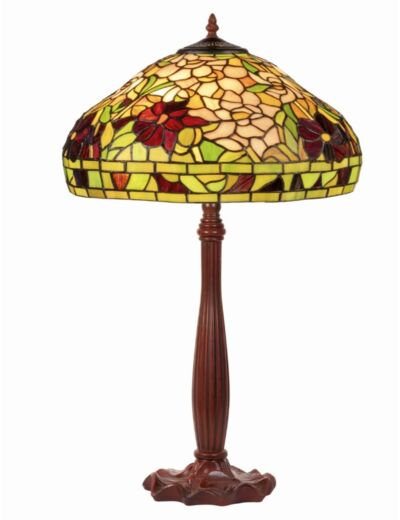 Lampe Tiffany Art Nouveau - Fleurs rouge et rose - H 64 cm - De Ryck