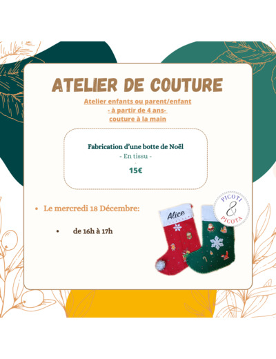 ATELIER DE COUTURE- Fabrication botte de Noël