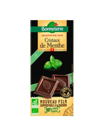 Tablette chocolat noir cristaux menthe 90g Abc bio Marly