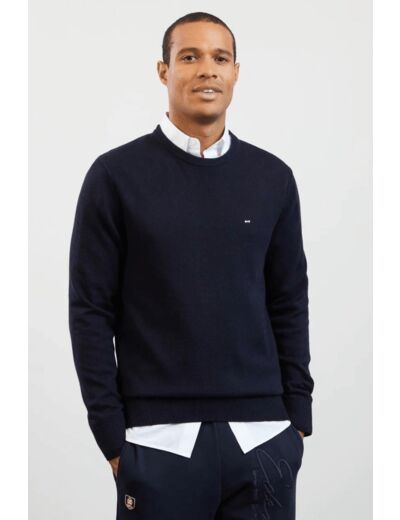 Pull col rond Eden Park marine en laine