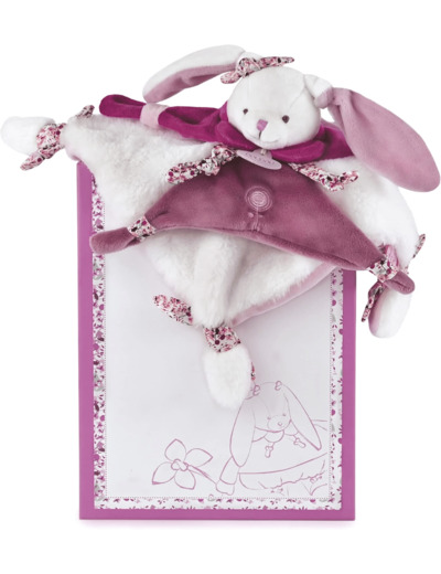 Doudou et Compagnie - Doudou Plat - Lapin Cerise Rose et Blanc