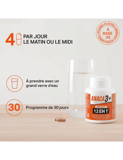 Anaca 3 plus, complément alimentaire minceur, 12 en 1, 120 gélules