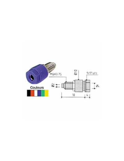 Douille banane isolée jaune Ø4mm / raccord trou Ø2mm / Filetage M6 avec écrou