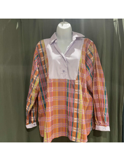 Chemise Femme Patchwork Carreaux & Rayures | Chemise Originale Multicolore | Style Bohème Chic