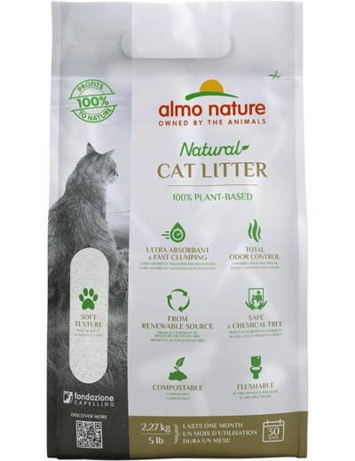 Almo Nature Cat Litter végétale agglomérante 100% biodégradables et compostables - 1 Sac de 2,27Kg White 2.27 kg