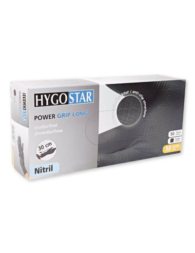 Gants Nitrile Noir Extra Longs Non Poudrés HYGOSTAR Power Grip