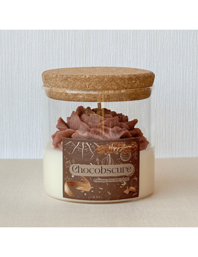 Bougie Artisanale au Chocolat Praliné - Cire de Soja avec Fleur de Pivoine, Parfum de Grasse, 50h de Diffusion