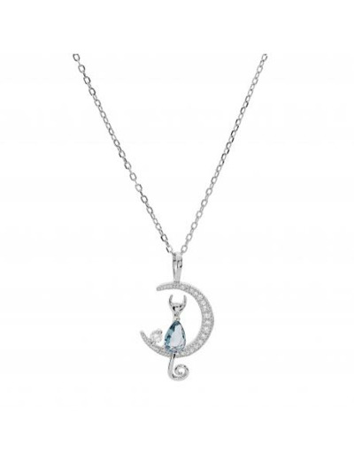 collier  argent chat sur la lune  - Magie d'Or