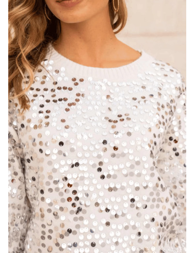 Pull écru à sequin argent