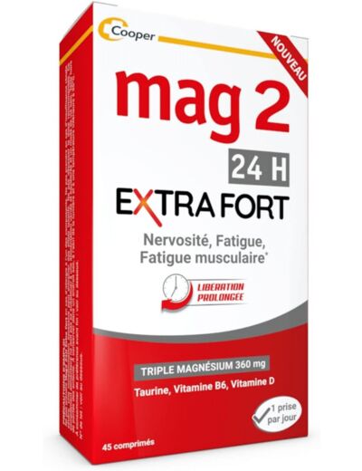 MAG 2 - 24H Extra fort - Magnésium, vitamine B6, vitamine D et taurine - Anti-nervosité et anti-fatigue - Complément alimentaire - Programme 45 jours - 45 comprimés